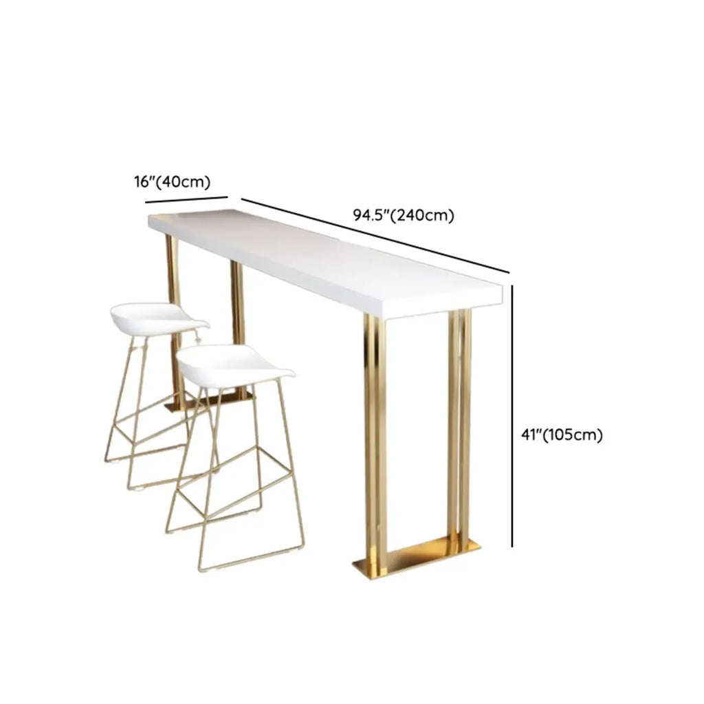 Table de bar rectangulaire de luxe en bois avec base luge dorée pour salle à manger