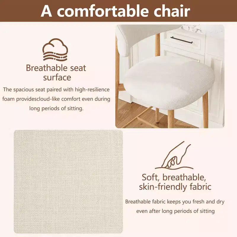 Tabouret de bar hauteur comptoir avec assise rembourrée et pieds en métal, chaise d'îlot de cuisine moderne de 26,3 pouces