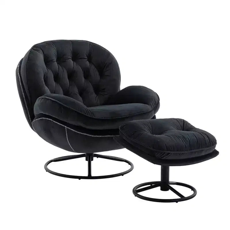 Fauteuil d'appoint en velours Okak avec pouf, fauteuil de salon moderne de style scandinave sans accoudoirs, fauteuil d'appoint doux et confortable pour regarder la télévision, jouer à des jeux