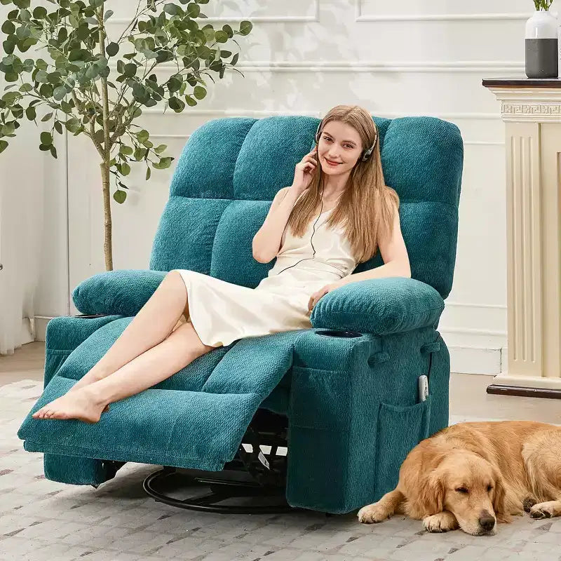 Fauteuil inclinable surdimensionné pour adultes, canapé berçant pivotant manuel, poches latérales et porte-gobelets pour personnes fortes et de grande taille, salon