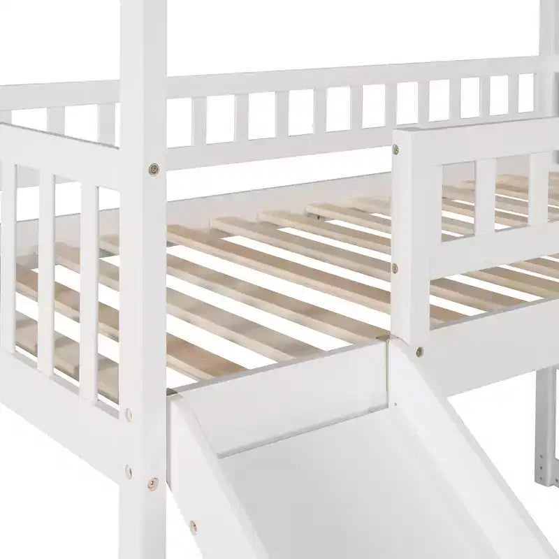 Lit mezzanine jumeau avec toboggan et escalier, lit mezzanine avec tiroirs de rangement, lit mezzanine cabane en bois pour enfants et tout-petits