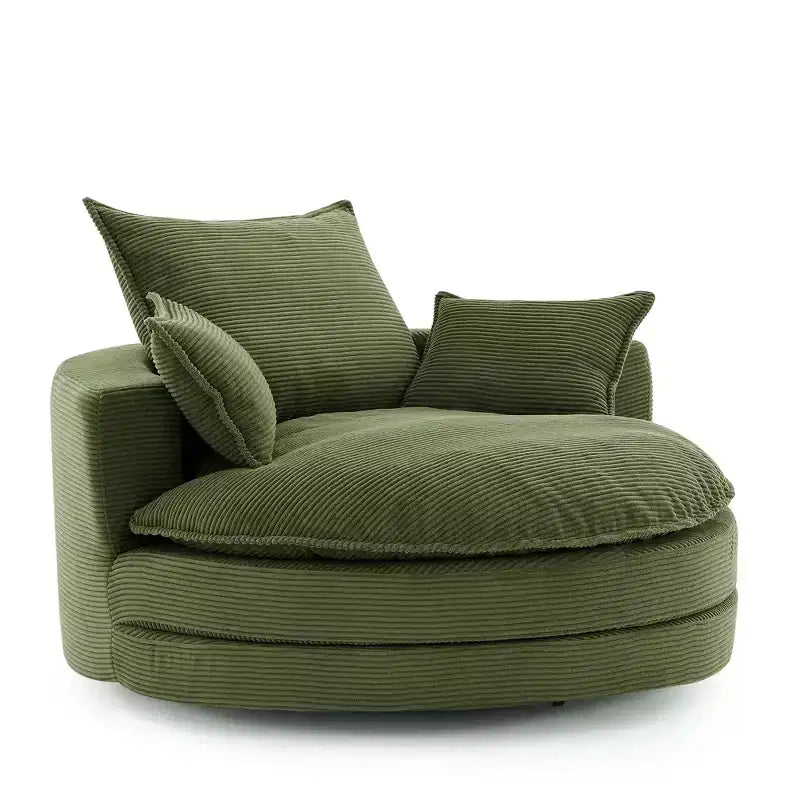 Fauteuil d'appoint pivotant à 360°, Fauteuil pivotant rond en forme de baril avec coussin pour salon