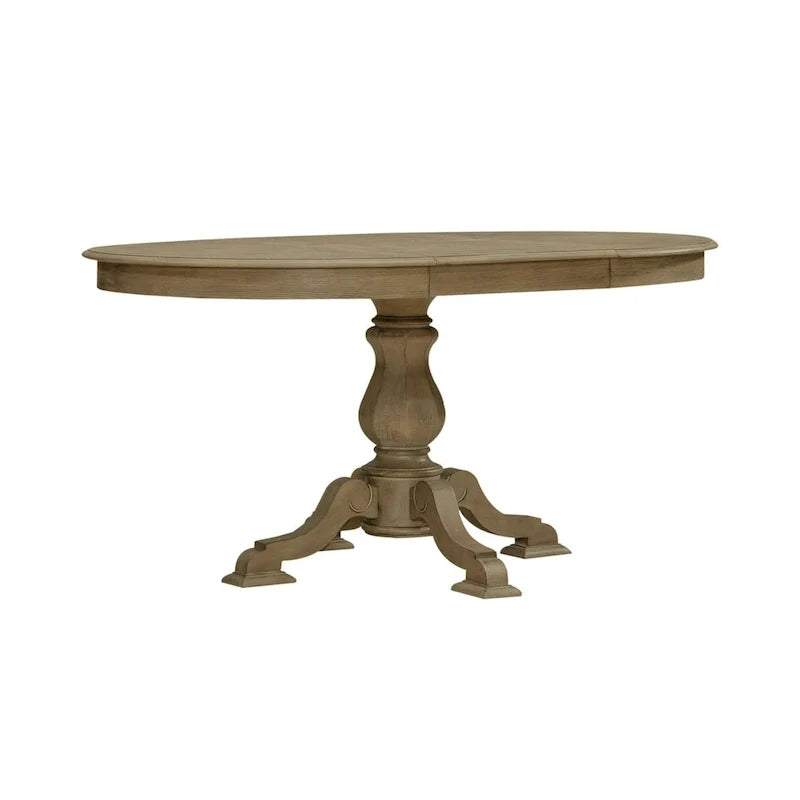 Table à dîner ronde sur pied Magnolia Manor avec rallonges escamotables - 2 finitions
