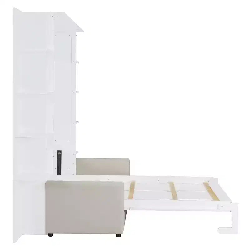 Lit escamotable mural Whisen Modern Design Queen size en bois avec canapé et étagères