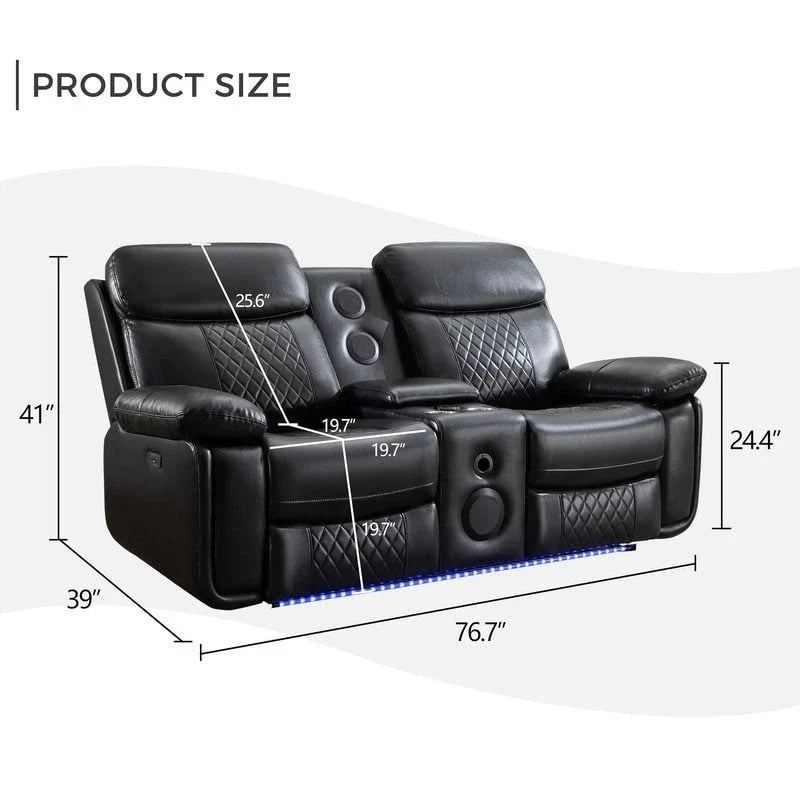 Canapé inclinable électrique avec chargeur sans fil, liseuse, lumière LED pour salon, similicuir, port AC/USB, porte-gobelet, noir