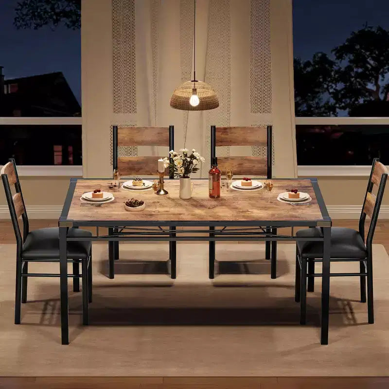 Ensemble table à manger pour 4 personnes, avec 4 chaises rembourrées, ensemble de 5 pièces de table de cuisine en bois avec protecteur de coin pour cuisine, appartement, petit espace.