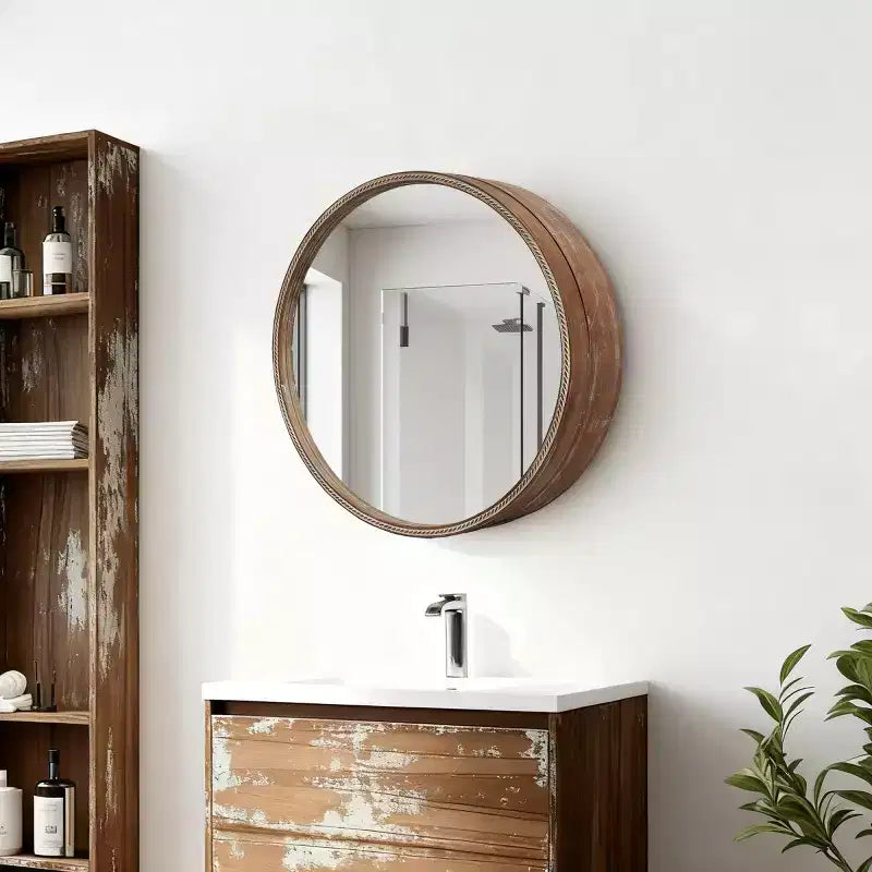 23.6 Miroir mural rond coulissant moderne avec rangement, miroir de courtoisie peu encombrant pour salle de bain, miroir décoratif pour salon