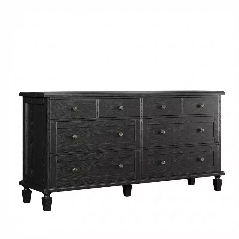 Commode à 8 tiroirs pour chambre à coucher, meuble TV vintage de 59 po avec poignées sculptées et pieds fuselés, commode en bois avec grande capacité de rangement