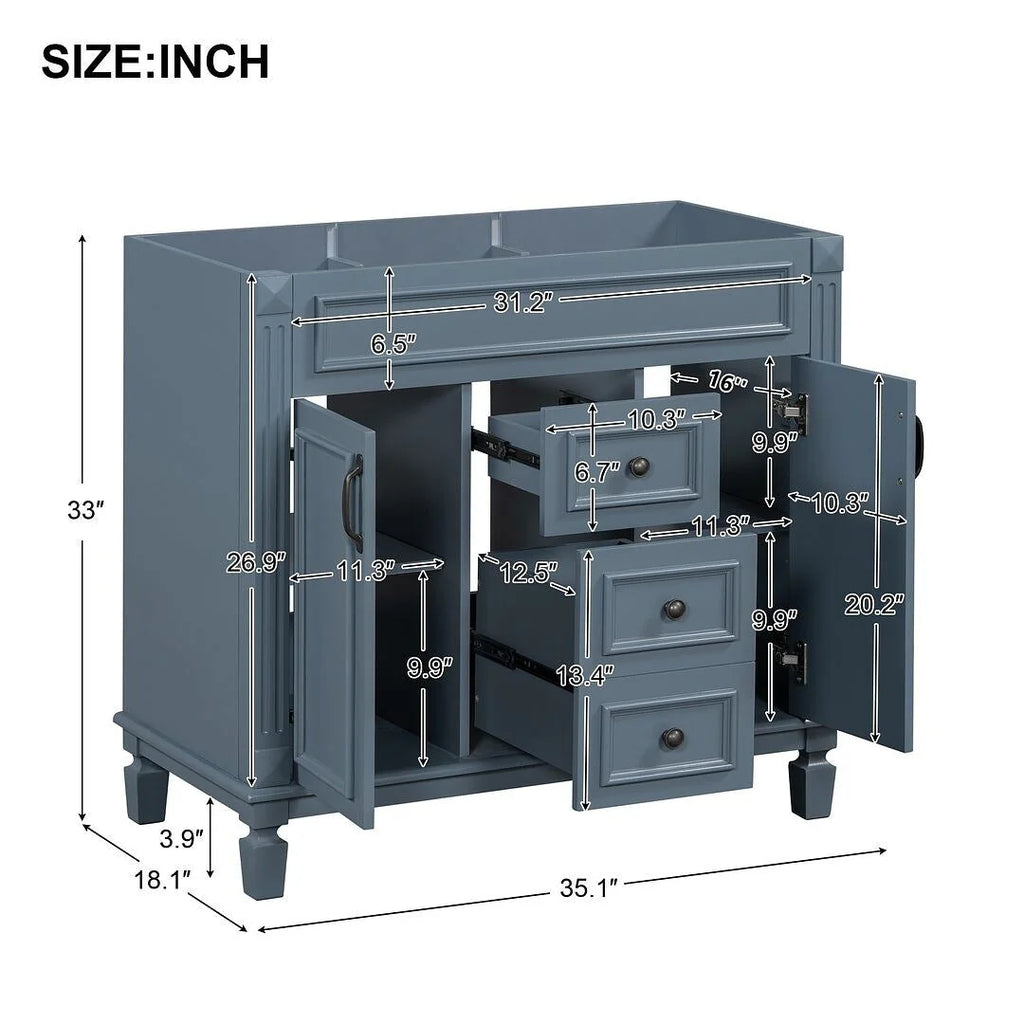 Meuble-lavabo de salle de bain moderne de 91 cm avec lavabo et armoire de toilette, 2 portes et 2 tiroirs