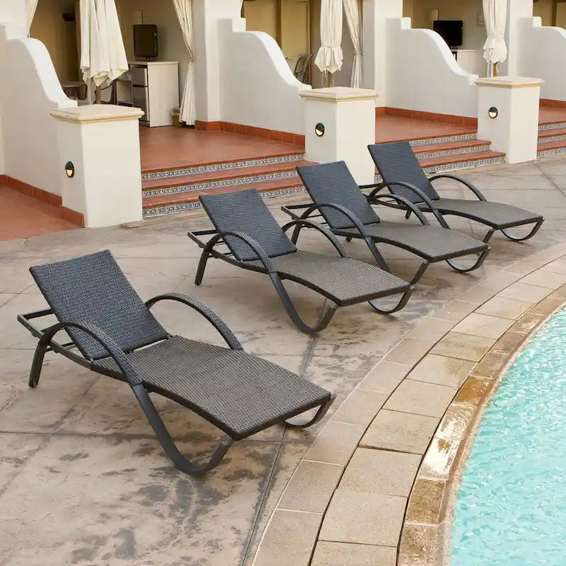 Ensemble de 4 chaises longues de patio extérieures en aluminium Deco