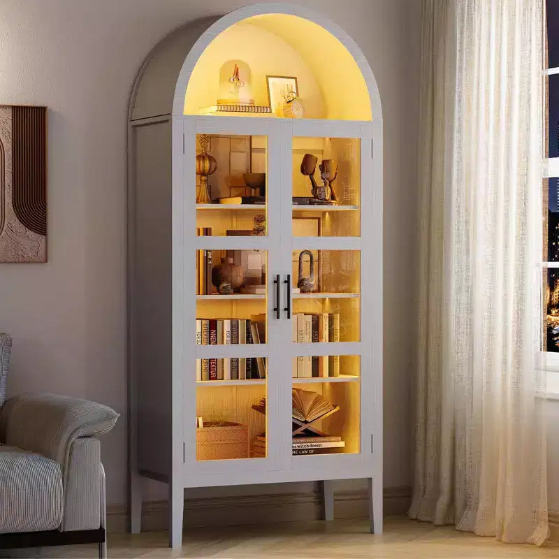 Meuble de rangement, Noir/Blanc, Style Arqué, Simple, 71 po de hauteur avec lumières DEL et portes vitrées