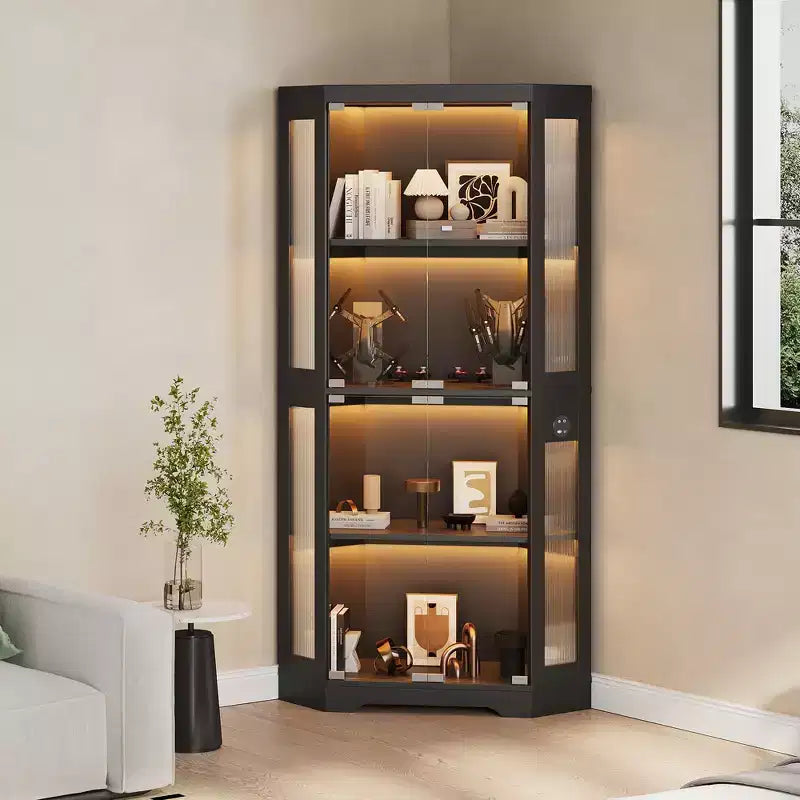 Vitrine en verre, vitrines d'angle à 4 niveaux, armoires de rangement pour objets de collection/jouets/livres, armoires de rangement pour salon