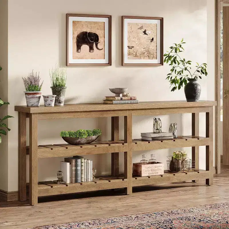 Tribesigns 70.86 Table console extra longue, table d'entrée de style rustique à 3 niveaux, table de canapé en bois derrière le canapé pour le salon, le couloir, le hall d'entrée