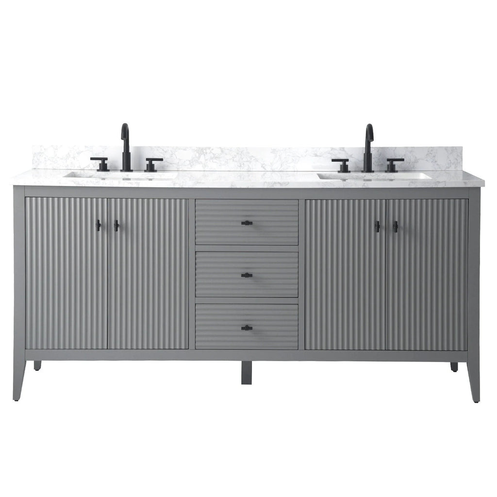 Meuble-lavabo de salle de bain Vanity Art 72 po à double vasque avec dessus en marbre reconstitué
