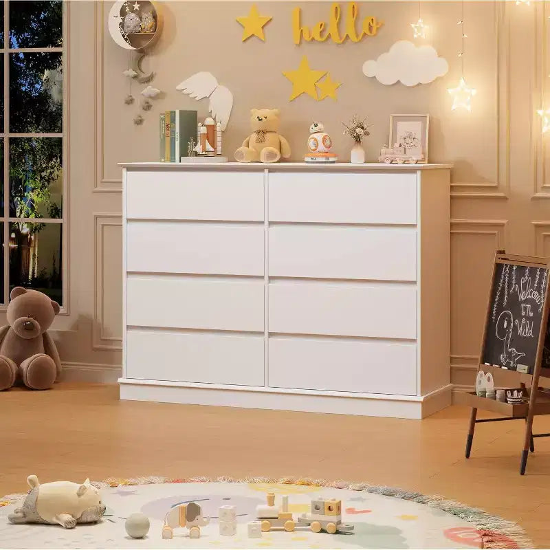 Armoire de rangement à 8 tiroirs, commode à tiroirs profonds, grand placard à plateau large pour salon, couloir, chambre d'enfants