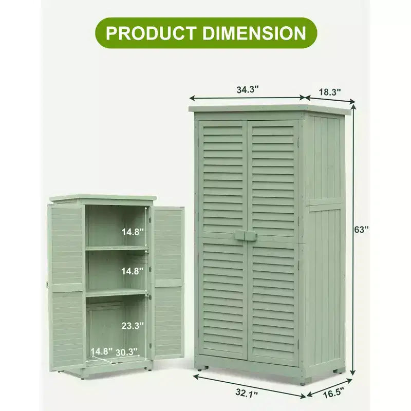 Abri de rangement extérieur étanche de 160 cm, avec étagères amovibles, serrures, doubles portes à volets, grand abri de jardin en bois avec plancher pour terrasse, cour