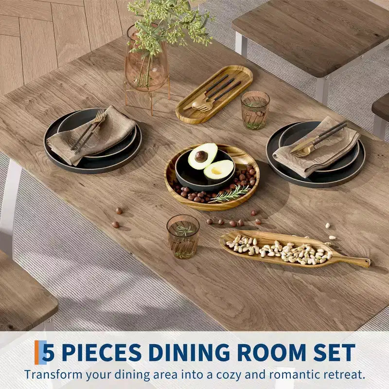 Ensemble de table et 4 chaises de cuisine avec cadre métallique, design biseauté
