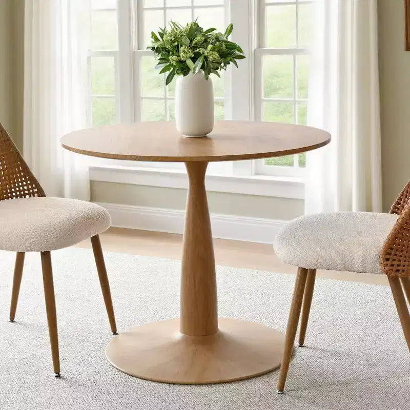 Table à manger ronde moderne avec piédestal, finition grain de bois, petite table de cuisine/table basse pour appartement, salle à manger et salon-Panipeachy