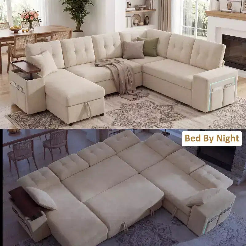 Dyonery 112 Canapé modulaire convertible avec lit gigogne, canapé d'angle en U avec rangement, canapés extra larges et profonds pour salon