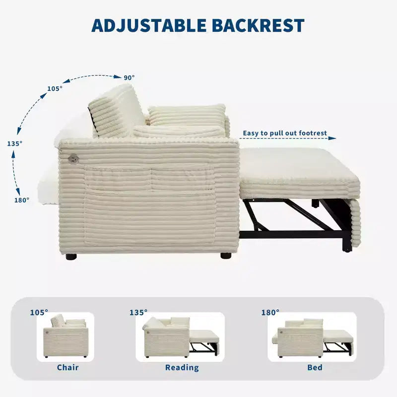 Canapé-lit convertible 55 pouces avec repose-pieds escamotable et dossier réglable, canapé peu encombrant pour petits appartements