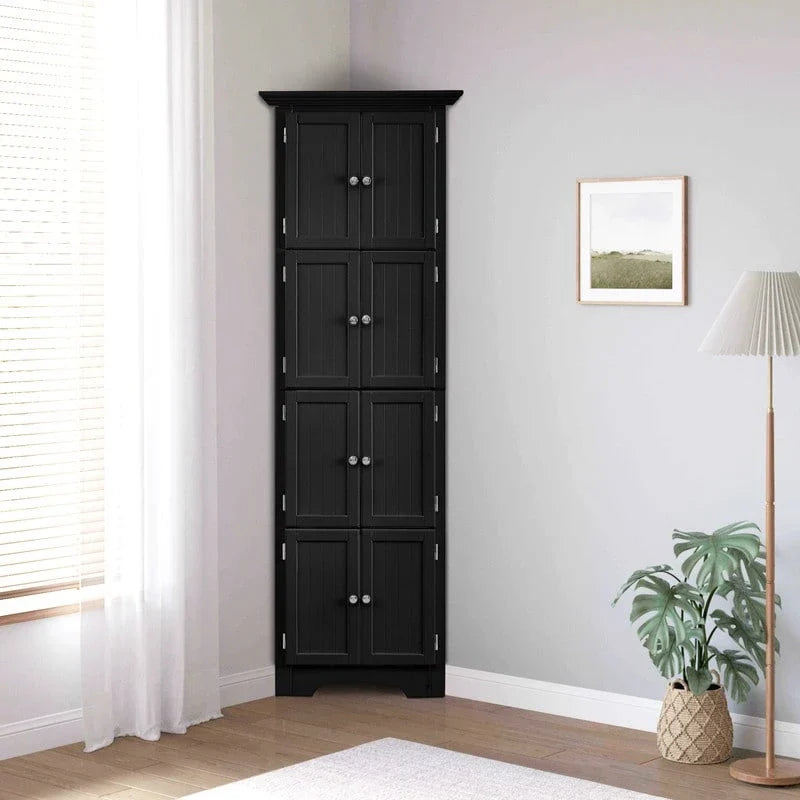 Meuble d'angle de rangement haut avec 8 portes et 4 étagères