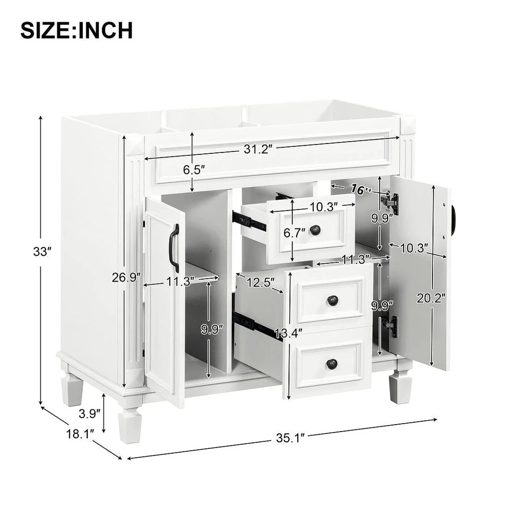 Meuble-lavabo de salle de bain moderne de 91 cm avec lavabo et armoire de toilette, 2 portes et 2 tiroirs