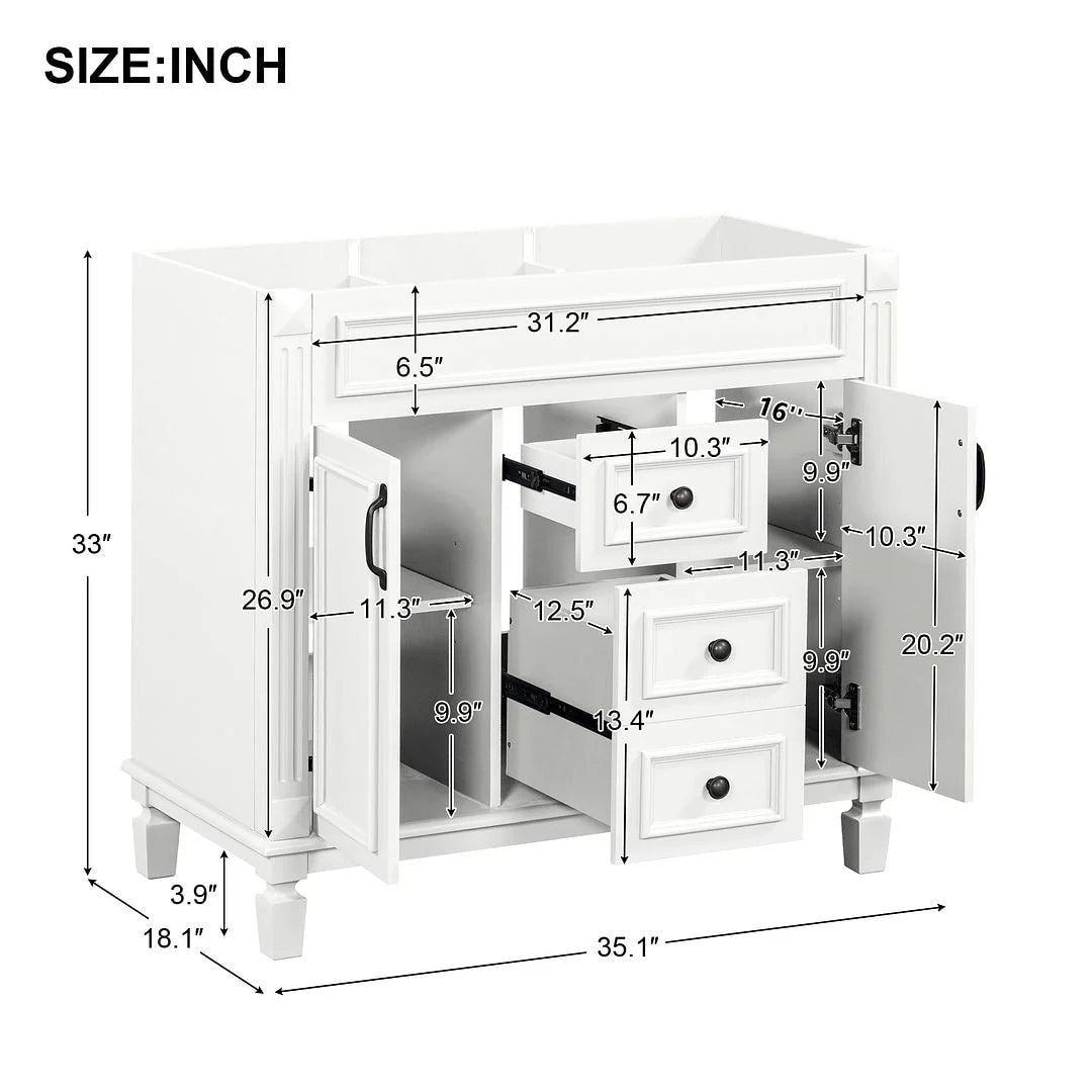 Meuble-lavabo de salle de bain moderne de 91 cm avec lavabo et armoire de toilette, 2 portes et 2 tiroirs