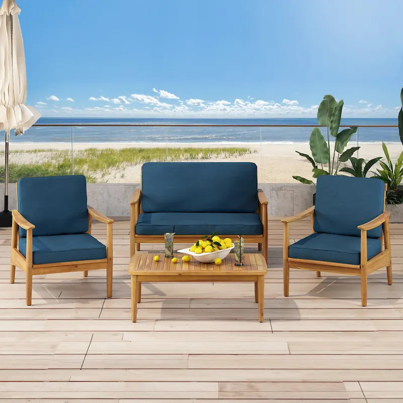 Ensemble de conversation d'extérieur 4 places en bois d'acacia Willowbrook par Christopher Knight Home