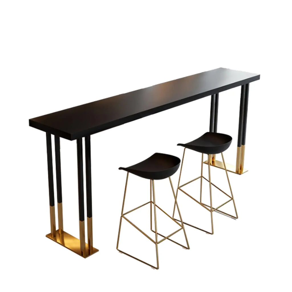 Table de bar rectangulaire de luxe en bois avec base luge dorée pour salle à manger