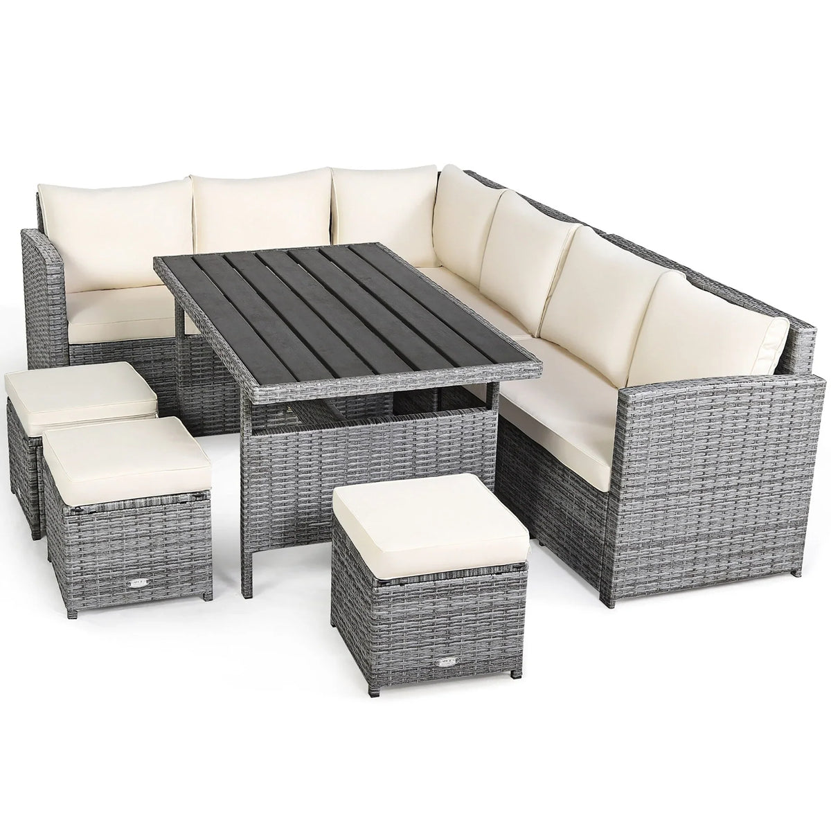Ensemble de salle à manger Costway 7 pièces en rotin pour terrasse, canapé sectionnel et pouf - Voir détails