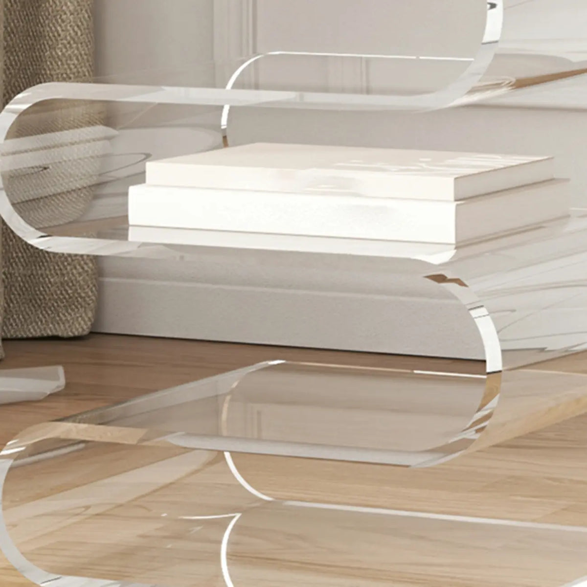 Table d'appoint contemporaine en acrylique en forme de S avec rangement