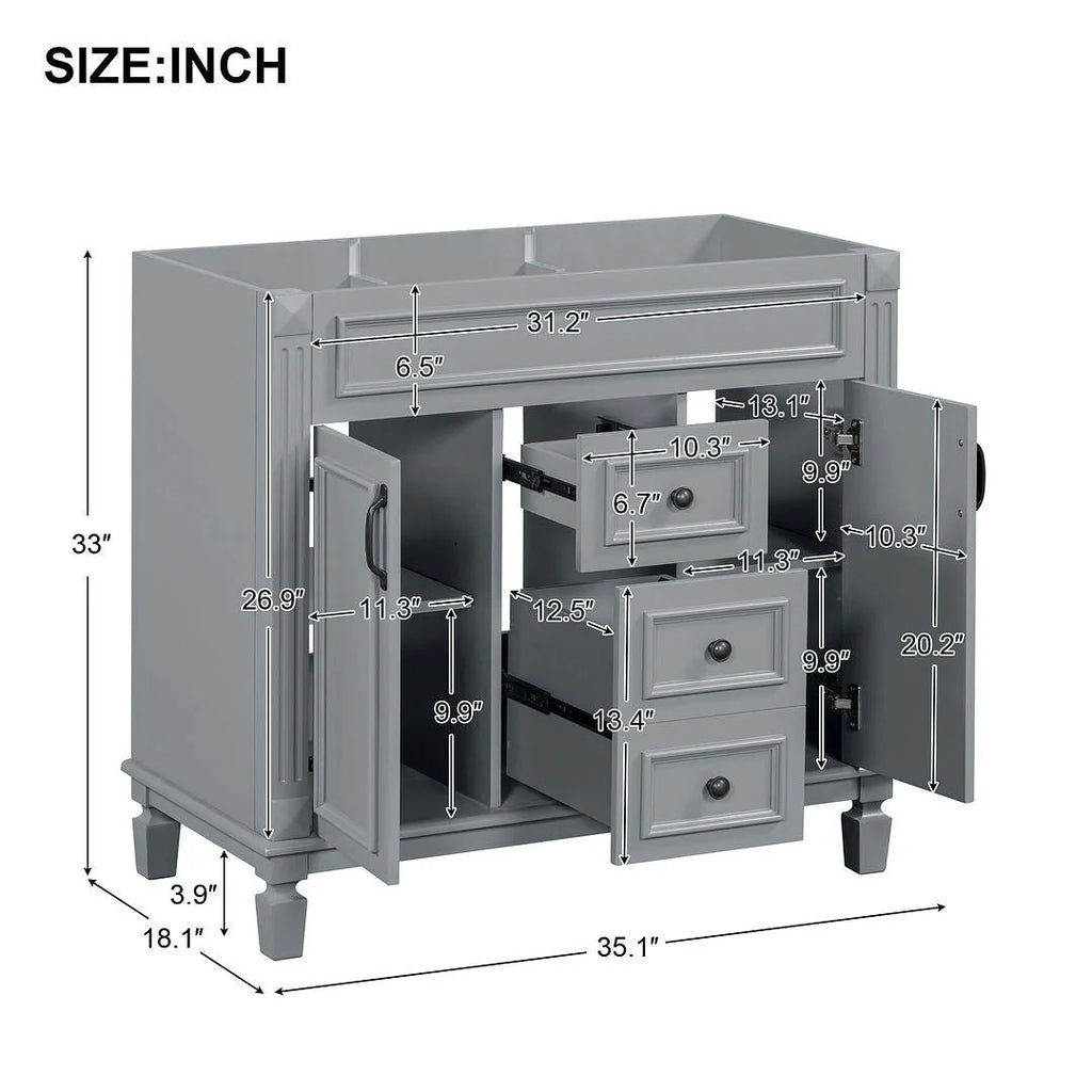 Meuble-lavabo de salle de bain moderne de 91 cm avec lavabo et armoire de toilette, 2 portes et 2 tiroirs
