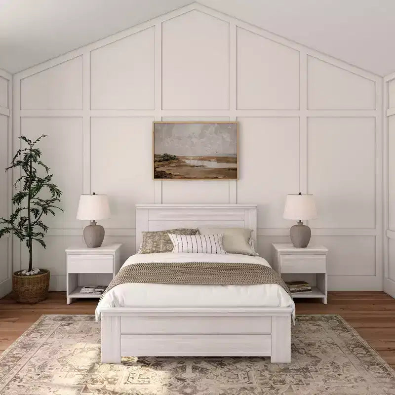 Lit double Plank+Beam Farmhouse avec tête de lit, plateforme en bois massif
