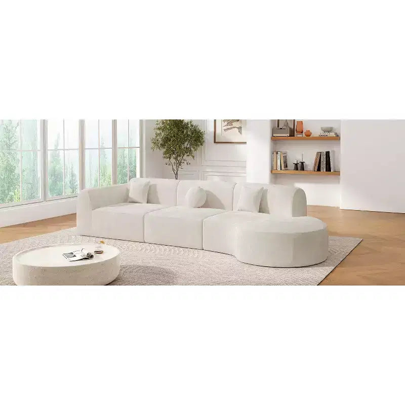Canapé d'angle moderne incurvé de 355 cm avec méridienne, ensemble 3 pièces, pour salon