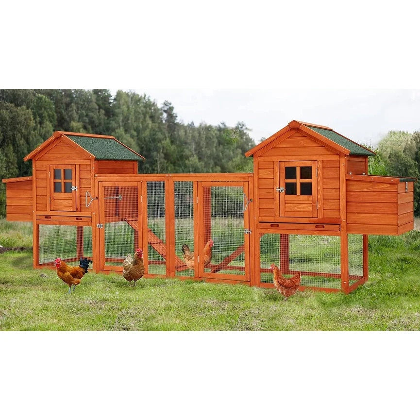 Grand poulailler AECOJOY 366 cm avec enclos, abri en bois, cage à volaille