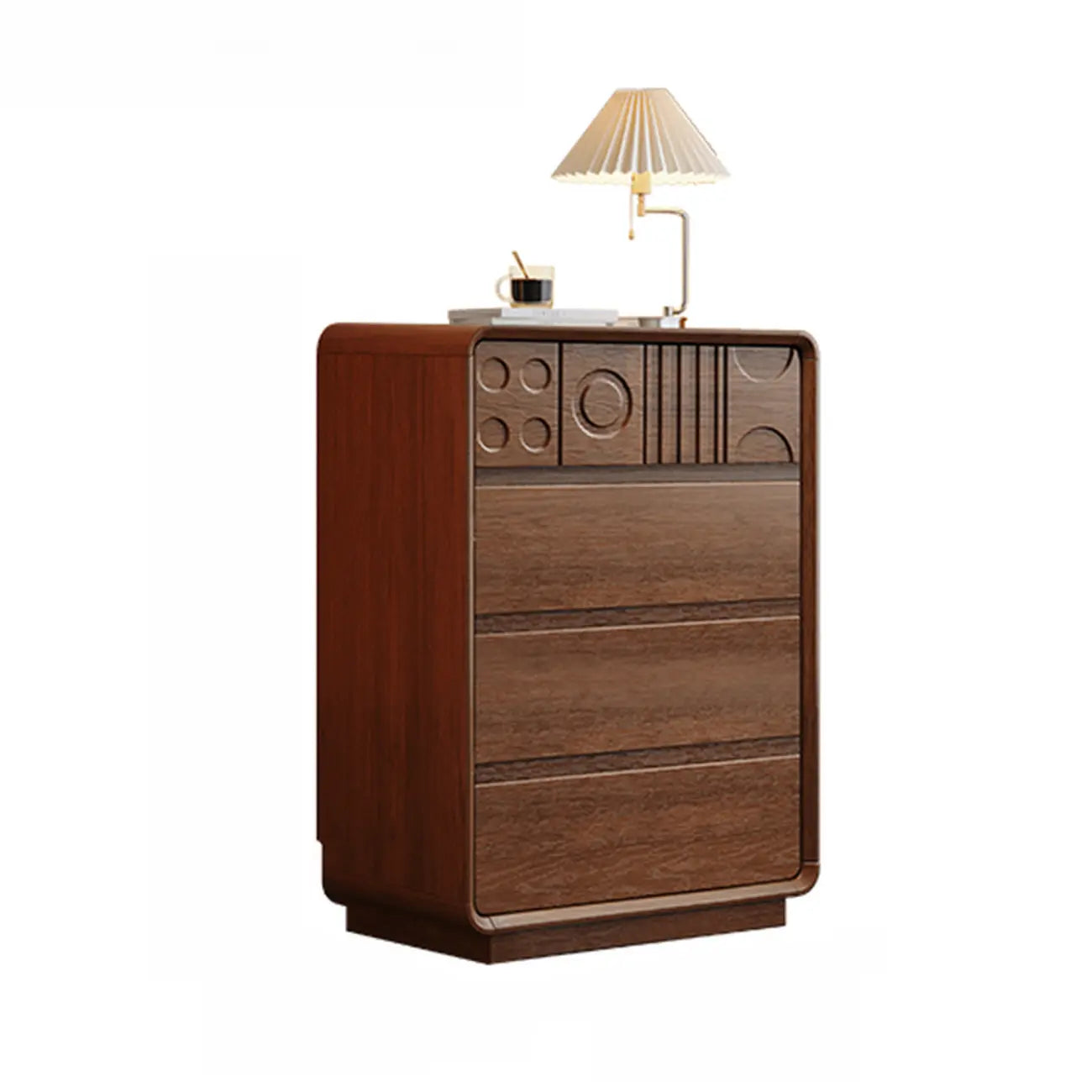 Commode en bois d'inspiration Art déco avec sculptures géométriques
