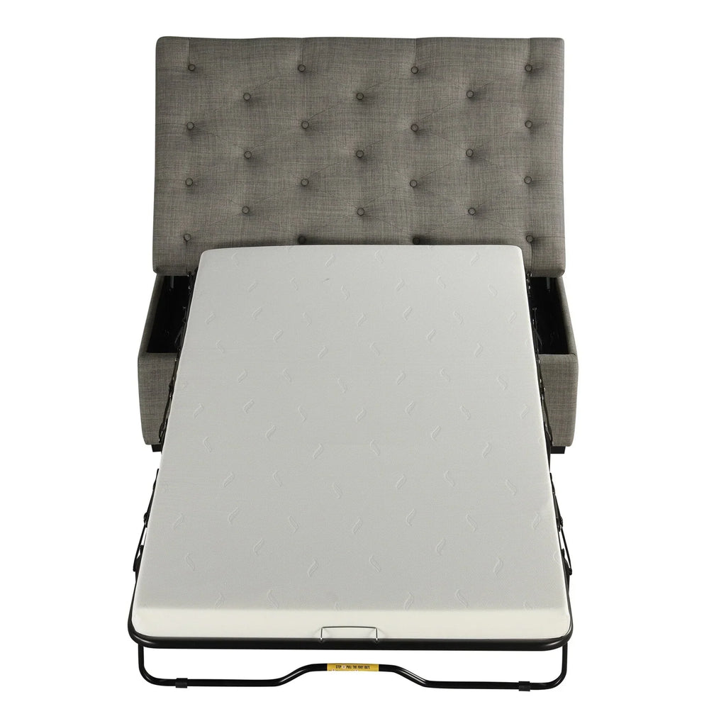 Pouf lit pliant, pouf de 126 cm avec lit pliant, pouf-lit convertible avec matelas à mémoire de forme et design capitonné