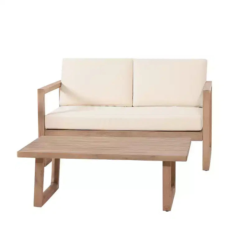 Ensemble de meubles de patio en bois d'acacia, ensemble de conversation extérieur avec table basse et coussins moelleux pour jardin, véranda et balcon, Beige - Merax