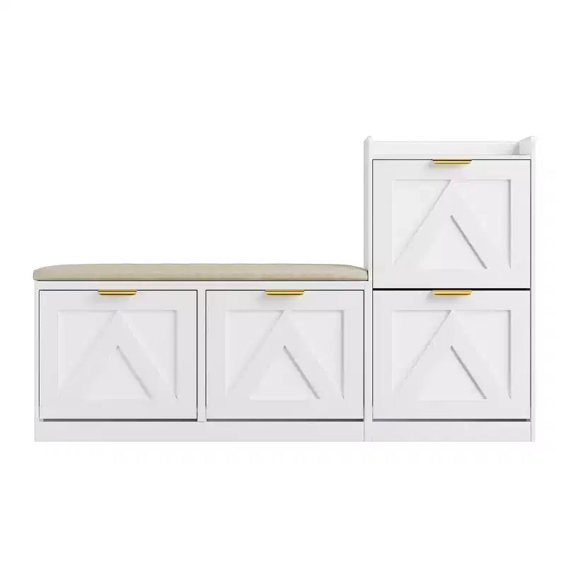 Banc de rangement pour chaussures avec 5 tiroirs rabattables et étagère étagée, meuble à chaussures pour 18 paires avec siège rembourré, étagère à chaussures étroite pour entrée et couloir