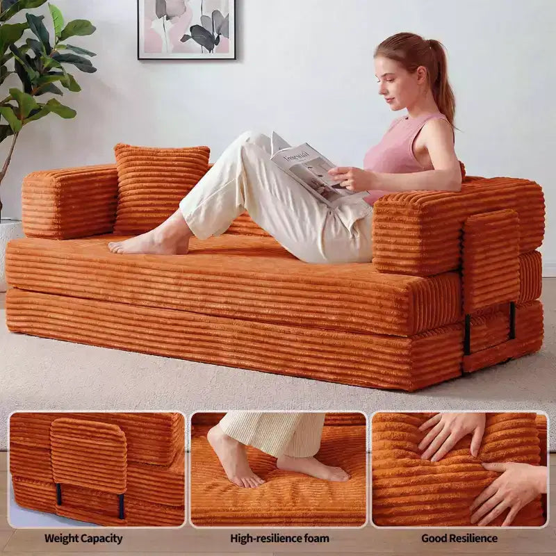Canapé-lit convertible 5-en-1 80,7 po – Velours côtelé, 1200 lb, aucun assemblage requis