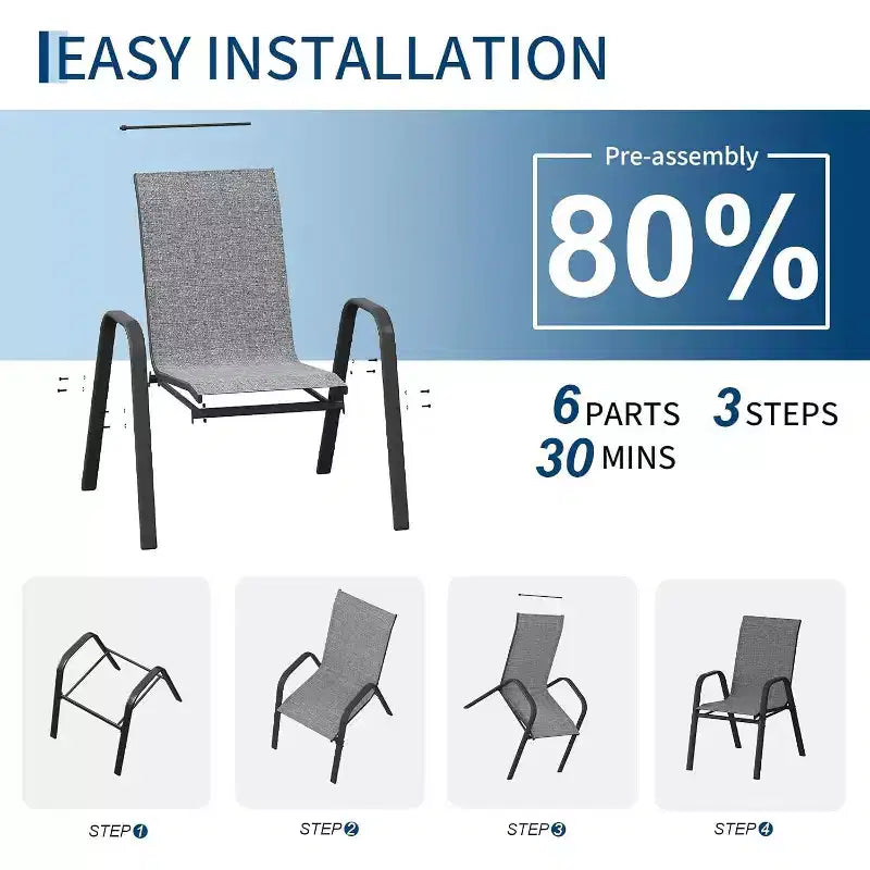 Chaises de patio, Lot de 4/6 chaises de salle à manger empilables d'extérieur en textilène léger résistant aux intempéries avec accoudoirs pour jardin, terrasse de piscine
