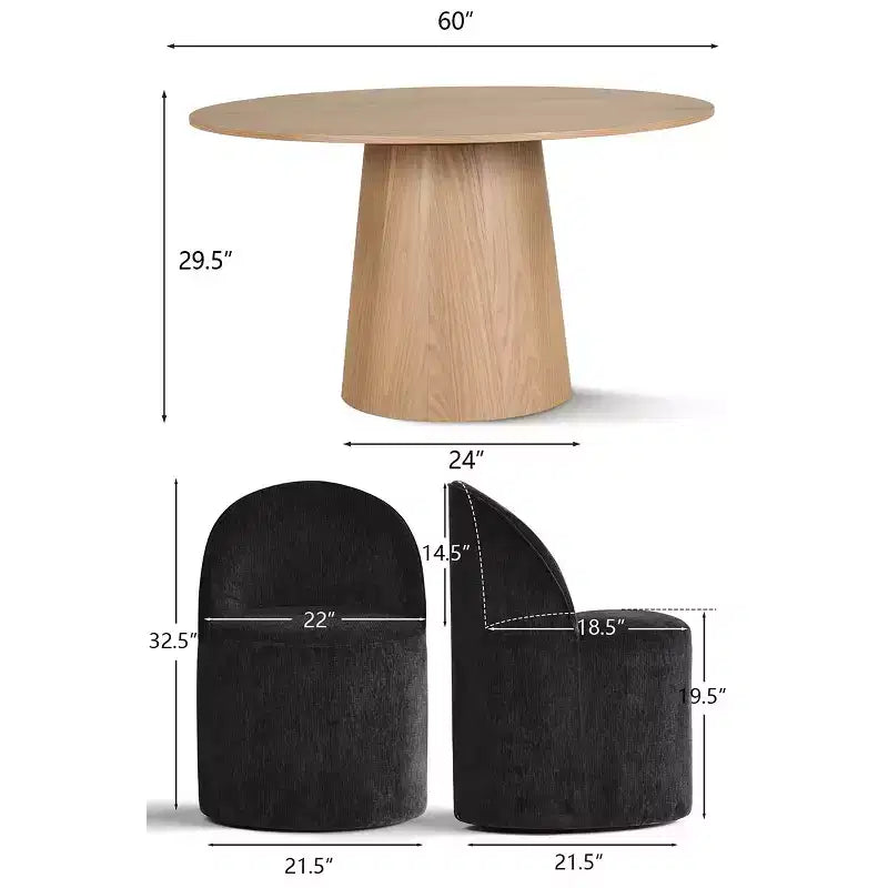 Ensemble de salle à manger moderne pour 6 personnes, table à manger ronde avec pied central, chaises de salle à manger pivotantes à roulettes, tissu chenille texturé - Panipeachy