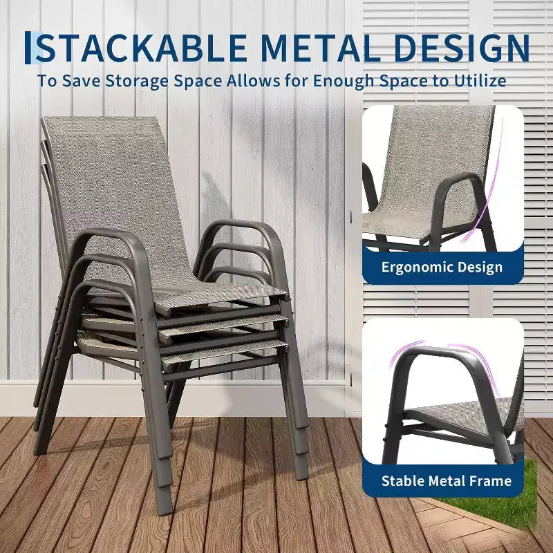 Chaises de patio, Lot de 4/6 chaises de salle à manger empilables d'extérieur en textilène léger résistant aux intempéries avec accoudoirs pour jardin, terrasse de piscine