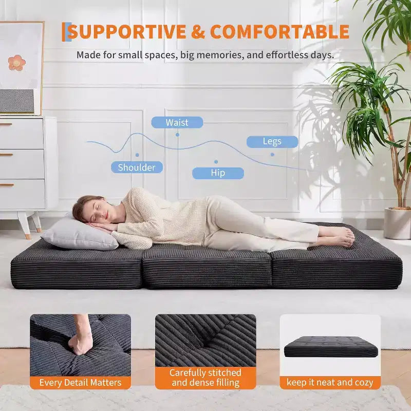 Canapé-lit pliable en mousse à mémoire de forme 39x75 - Matelas capitonné de 6 pouces