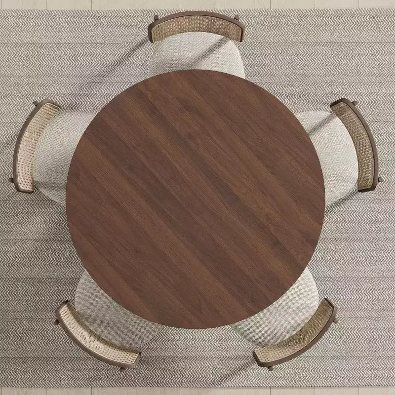 Table à manger ronde PexFix 45 x 45 en bois massif avec finition noyer et pieds arqués élégants pour salles à manger et cuisines modernes
