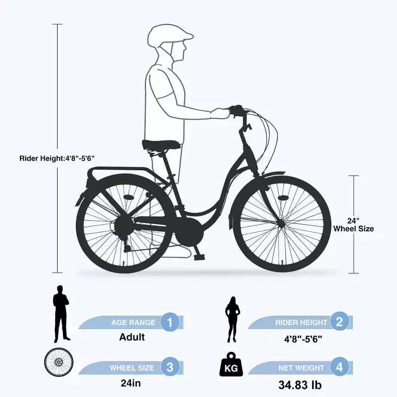Vélo de ville femme Zeus & Ruta 24 pouces, 7 vitesses, cadre acier