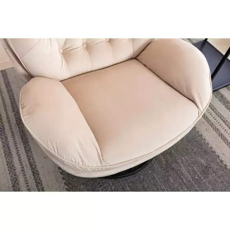 Fauteuil d'appoint en velours Okak avec pouf, fauteuil de salon moderne de style scandinave sans accoudoirs, fauteuil d'appoint doux et confortable pour regarder la télévision, jouer à des jeux