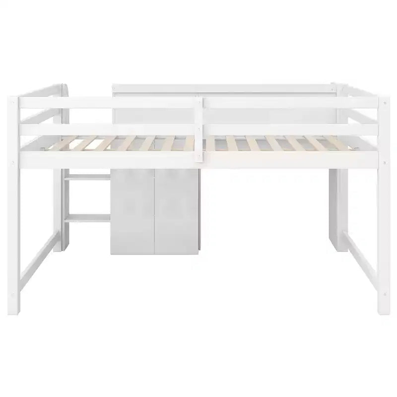 Lit mezzanine bas rose et blanc avec bureau, rangements et tableau blanc – Jumeau, 1 personne