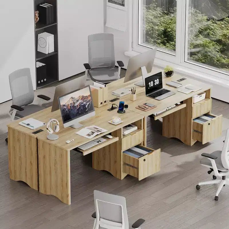 Bureau d'ordinateur intelligent Bestier 55, bureau en chêne avec tiroirs de classement et prise de courant, bureau de direction avec rangement ouvert et tiroir à clavier