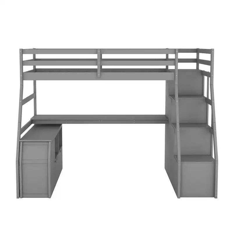 Lit mezzanine simple avec 7 tiroirs, 2 étagères, armoire et bureau pour enfants et adolescents